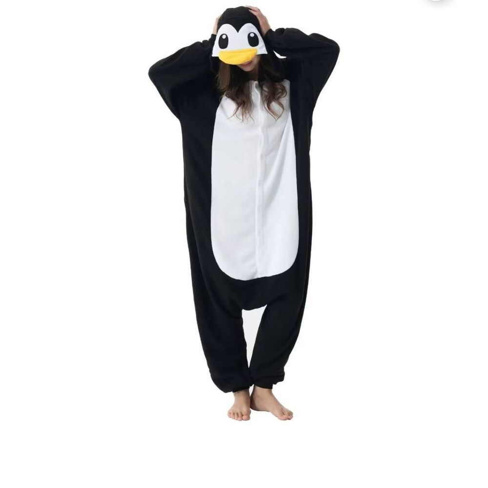 Adult Penguin Costume – Medium – Plush One Piece Pajama Cosplay w/ Pockets – NWT